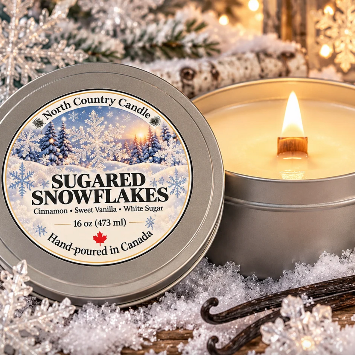 North Country Candle - 16oz Silver Wood Wick Candle Tin