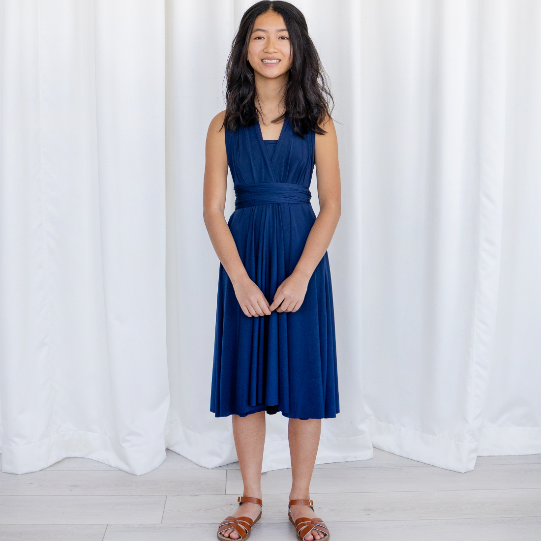 HENKAA Sakura Midi Dress - Navy Blue