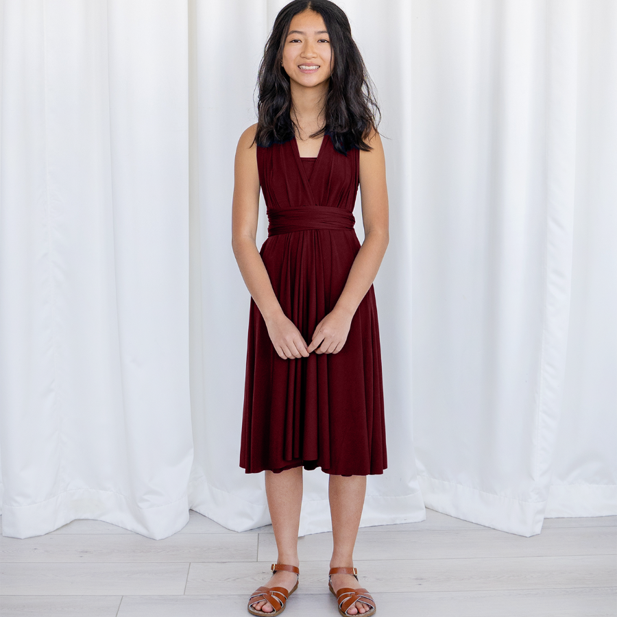 HENKAA Sakura Midi Dress - Burgundy Wine