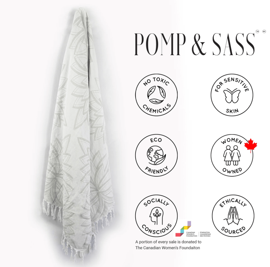 Pomp & Sass Turkish Body Towel - Horona Grey/White