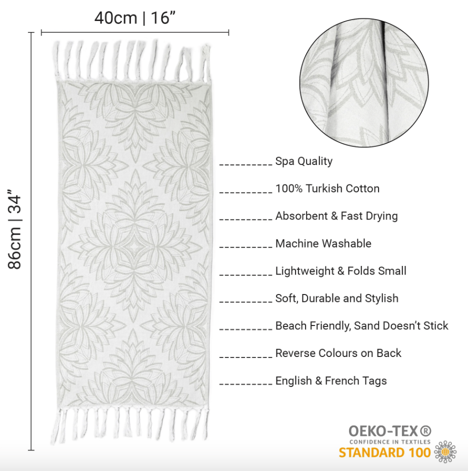 Pomp & Sass Turkish Body Towel - Horona Grey/White