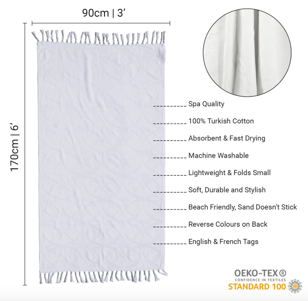 Pomp & Sass Turkish Body Towel - Blanc White