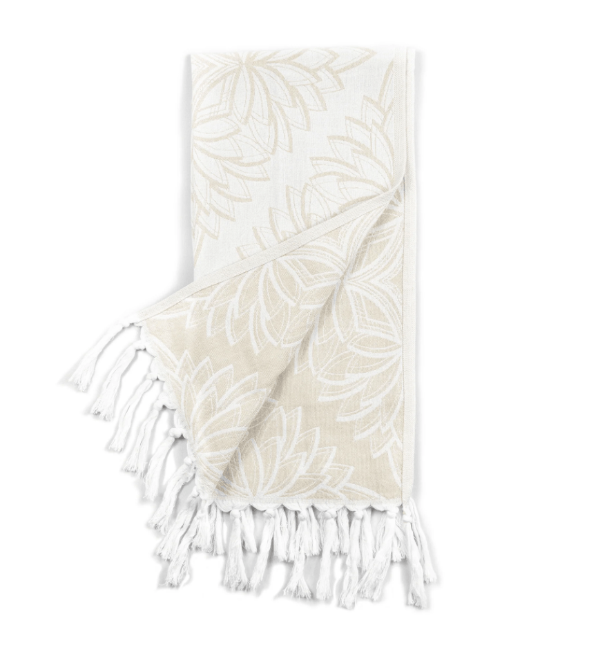 Pomp & Sass Turkish Hand Towel - Horona Oat/White