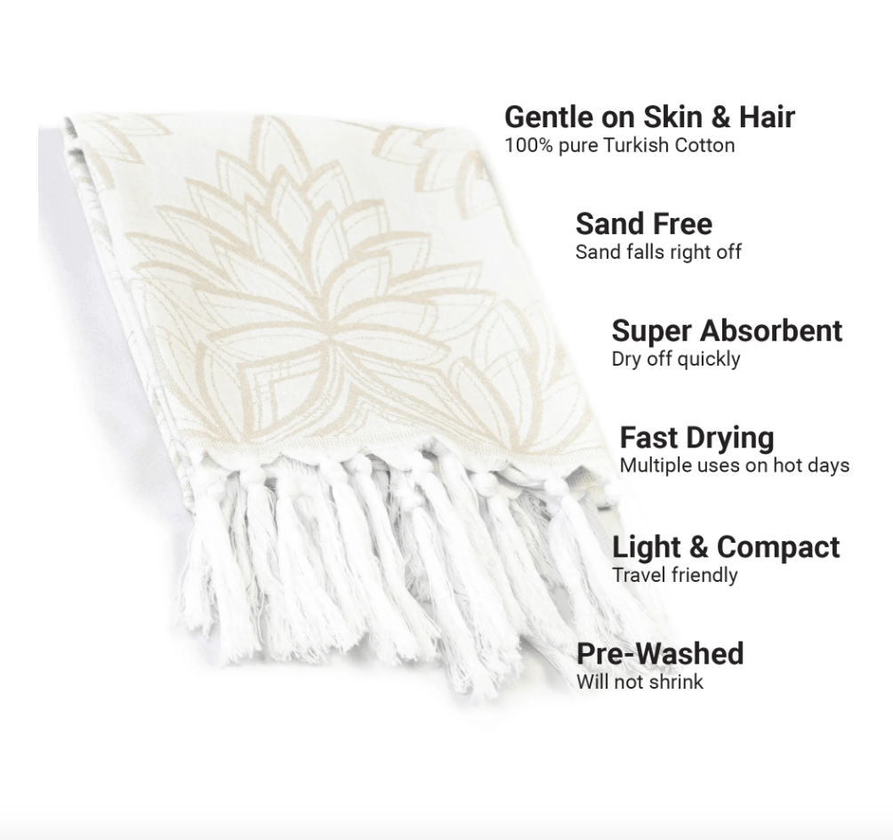 Pomp & Sass Turkish Hand Towel - Horona Oat/White