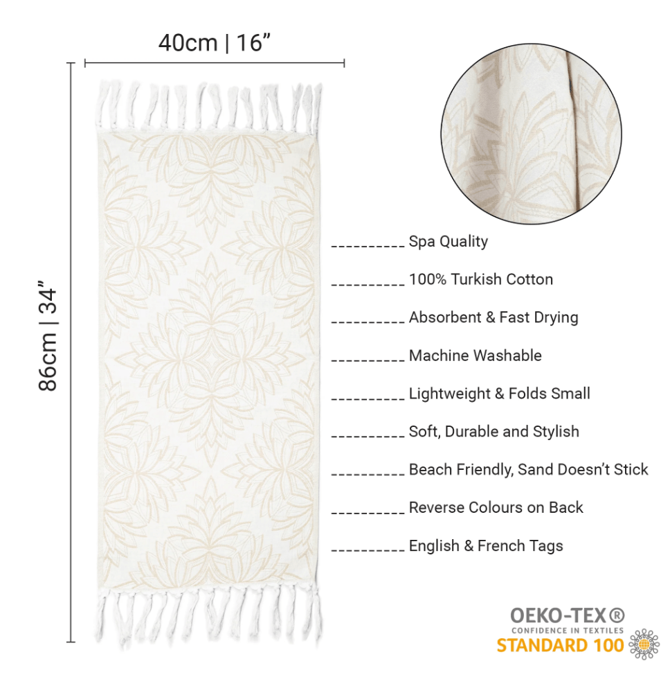 Pomp & Sass Turkish Hand Towel - Horona Oat/White