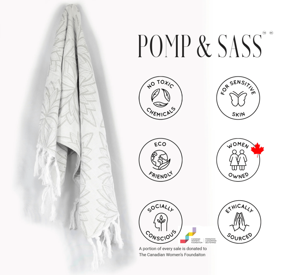 Pomp & Sass Turkish Hand Towel - Horona Grey/White
