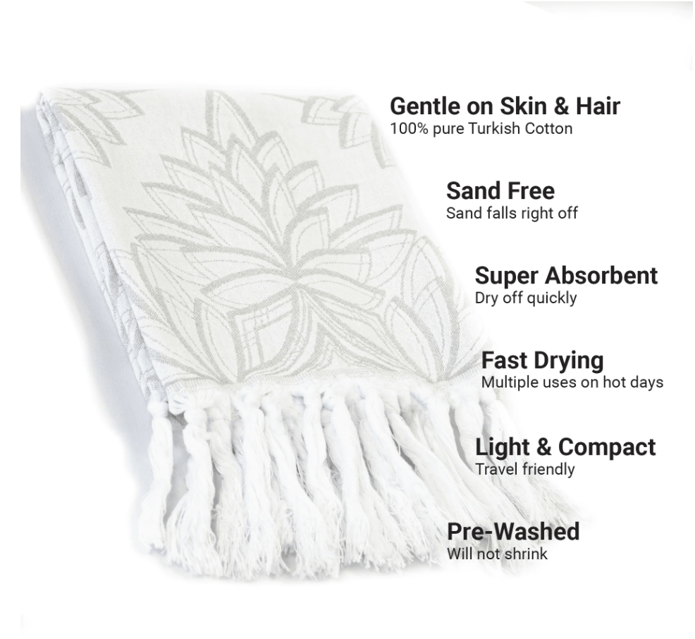 Pomp & Sass Turkish Hand Towel - Horona Grey/White