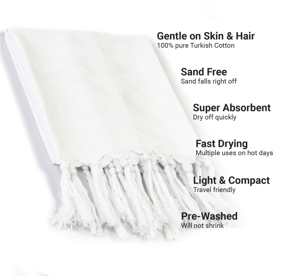 Pomp & Sass Turkish Hand Towel - Blanc White