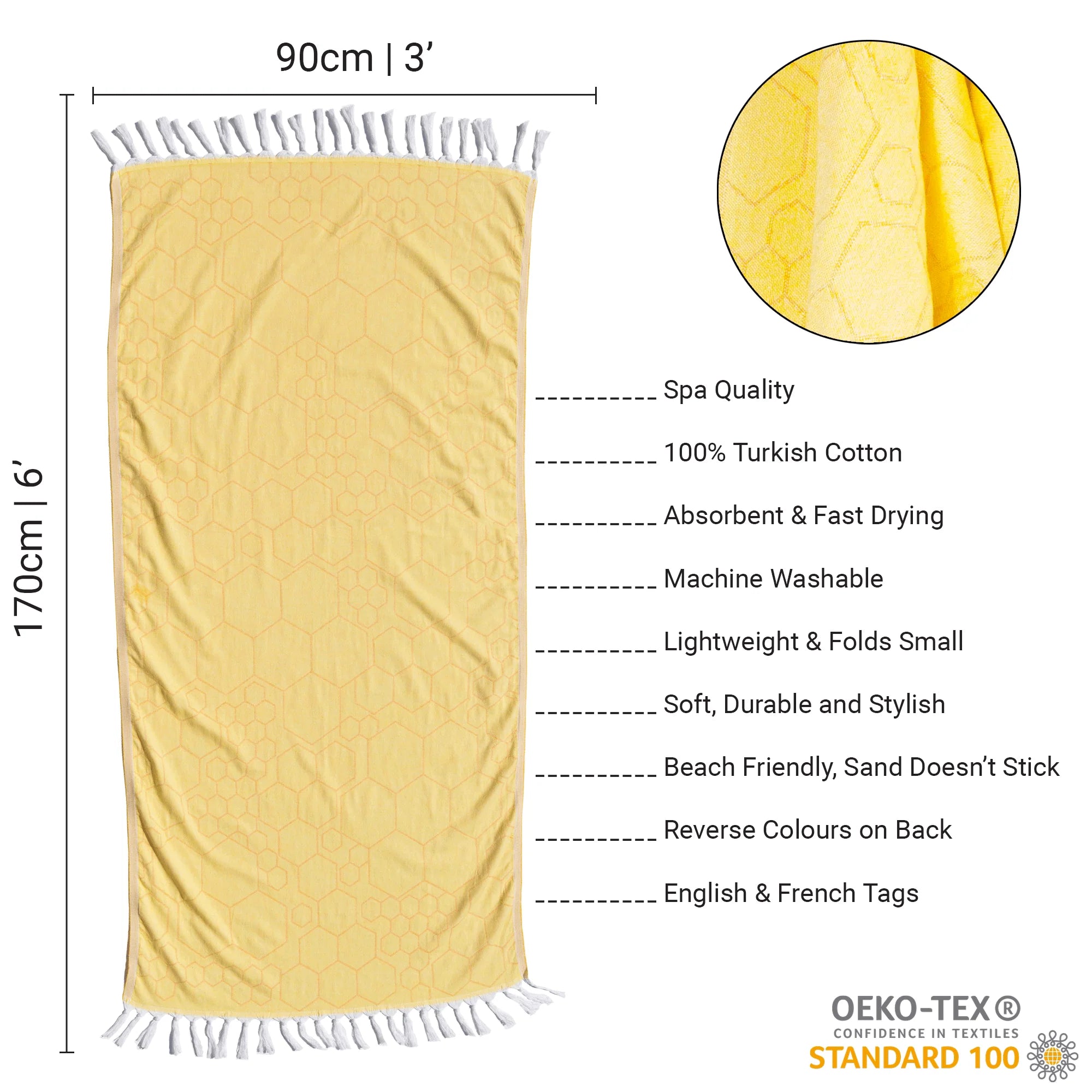 Pomp & Sass Turkish Body Towel - Honeycomb in Yellow + Orange