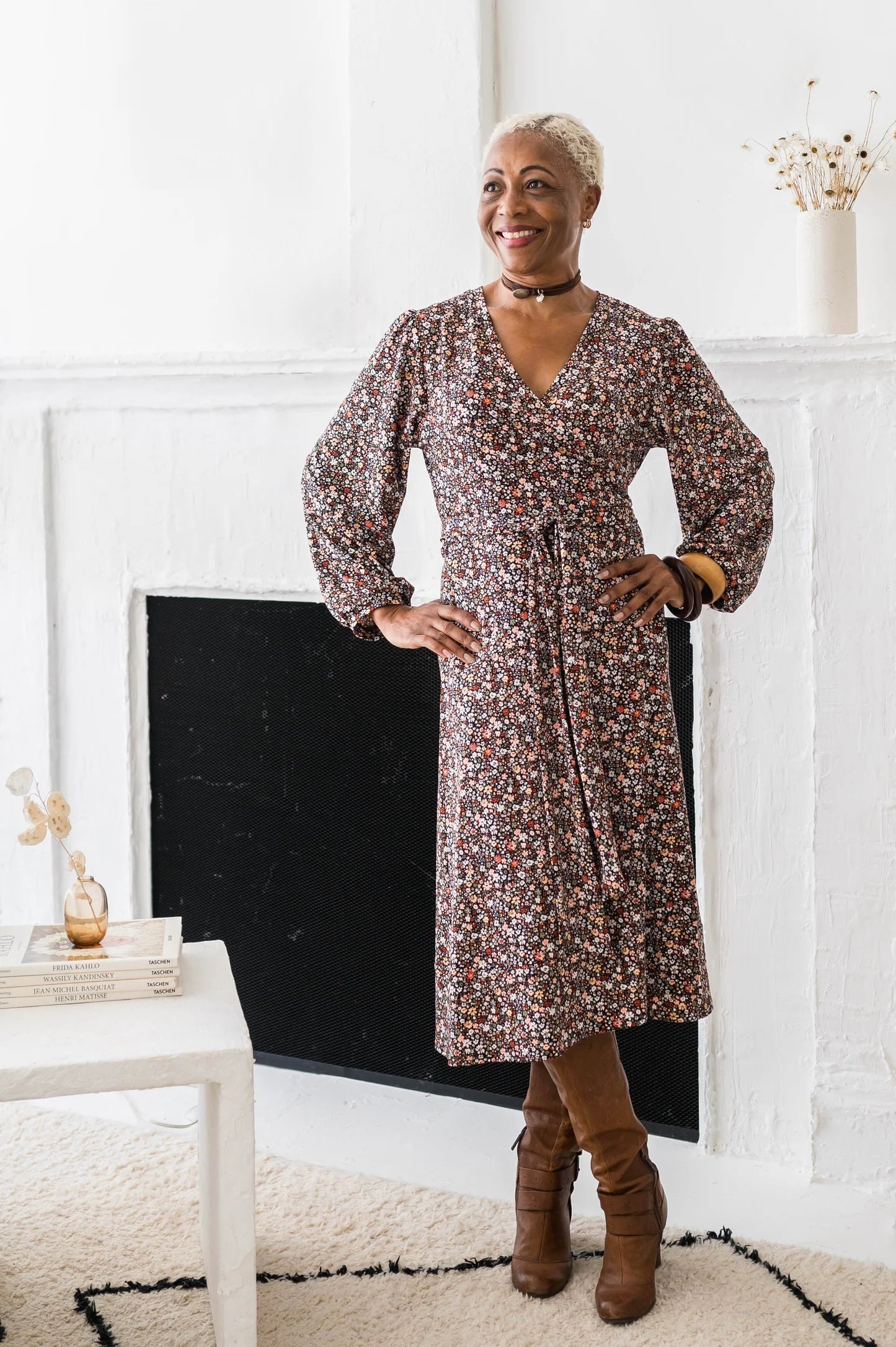 DOTTY - Brown Floral Wrap Dress