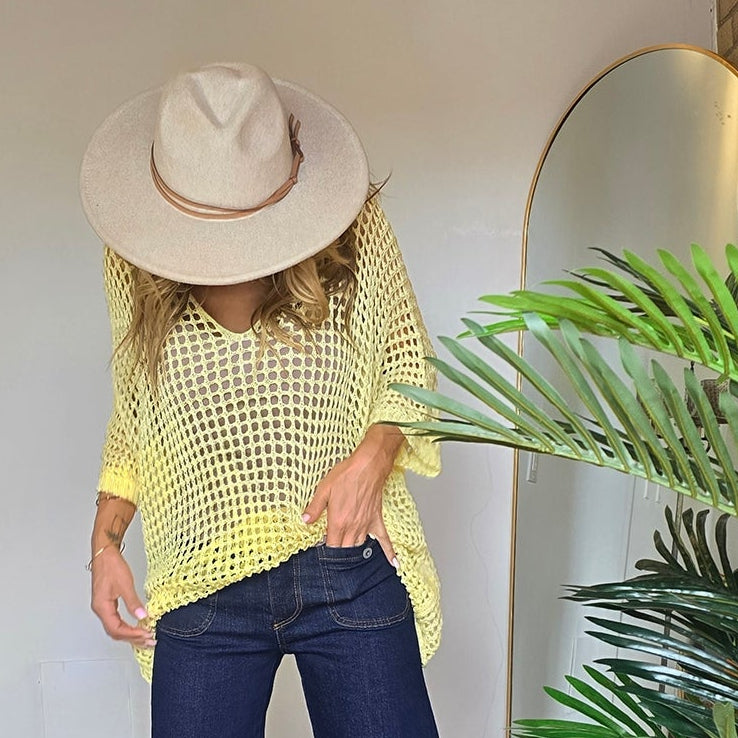 BAZ Italian Crochet Net V-Neck Top