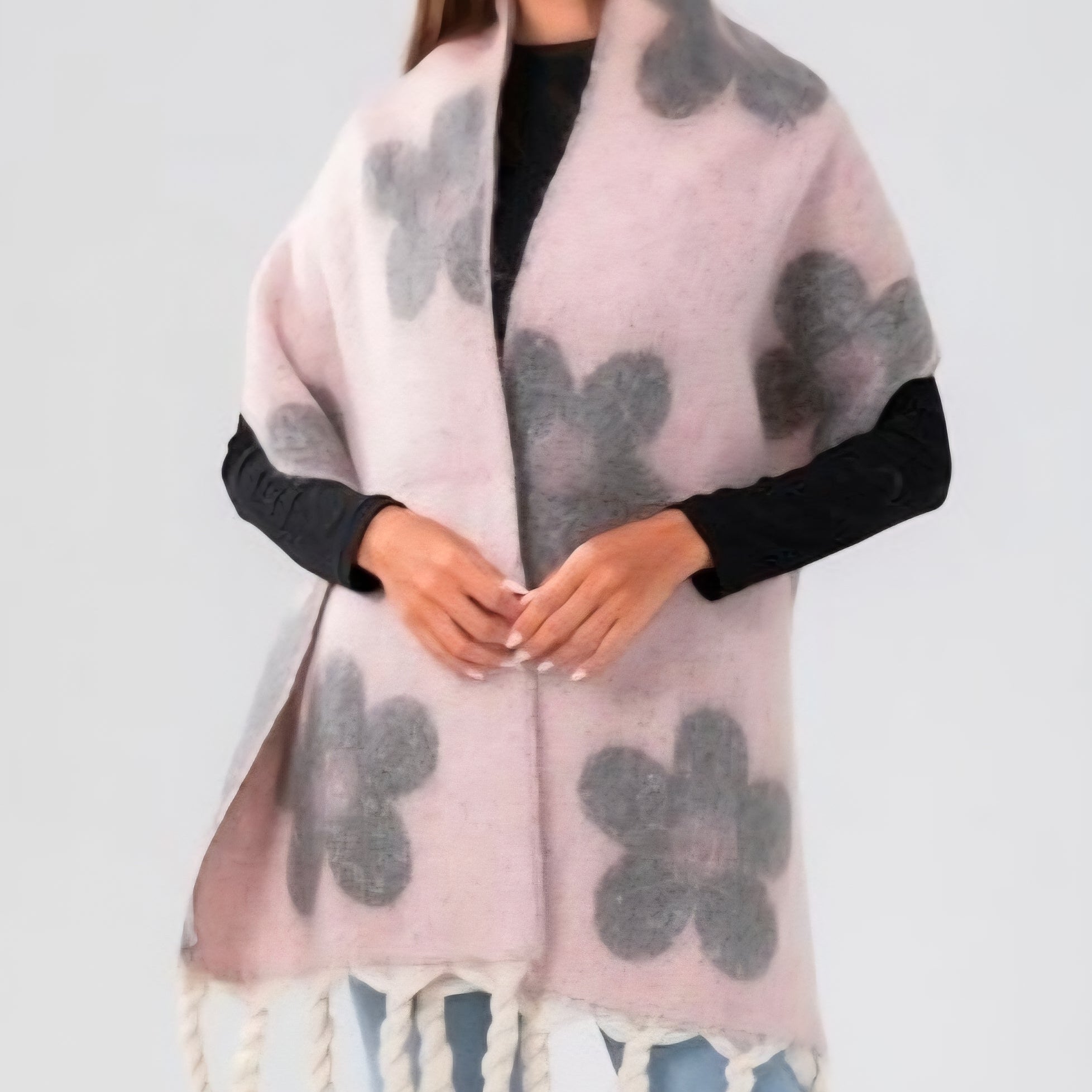 BAZ Flower Punch Blanket Scarf - Black