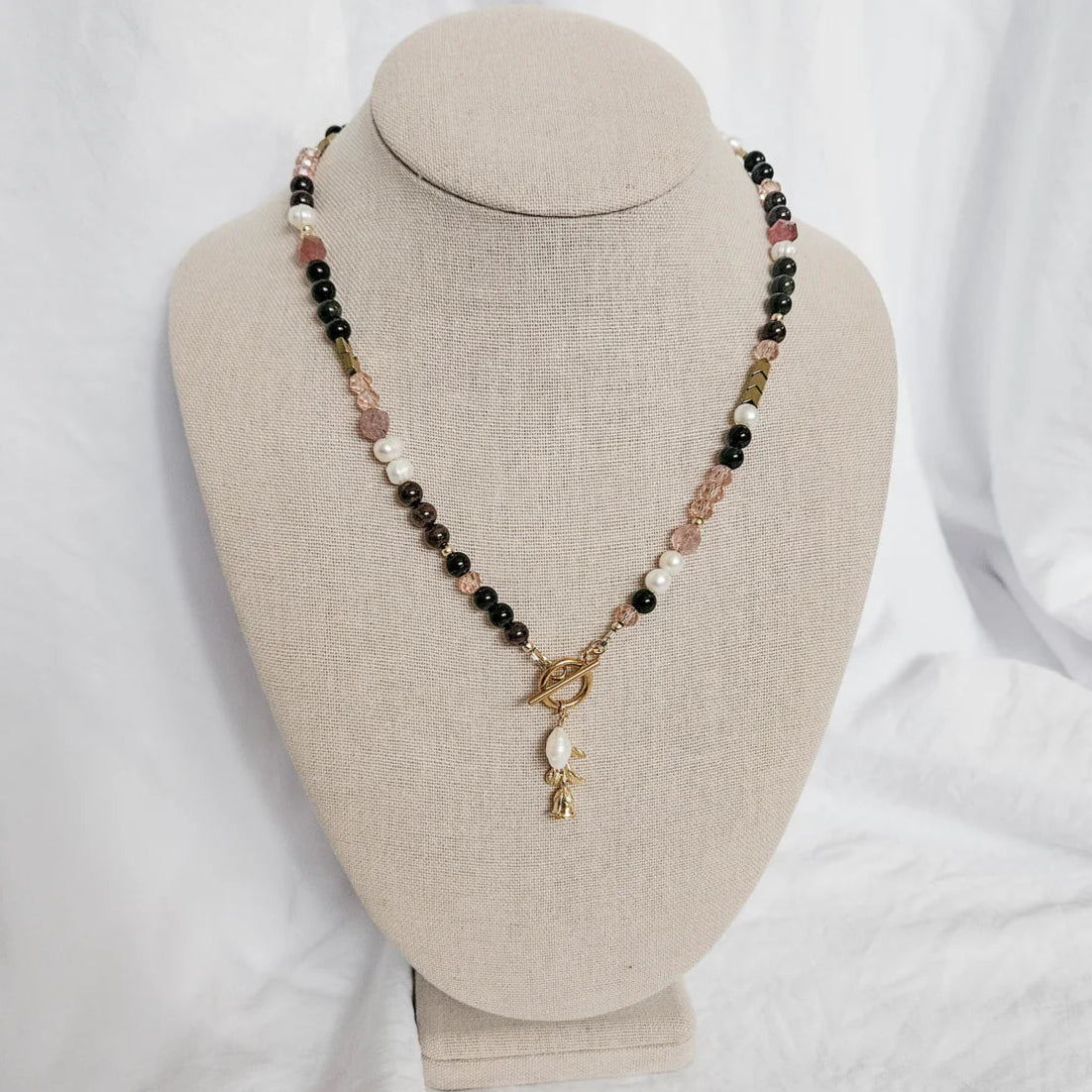 Rock Paper Pretty COLETTE Garnet, Pearl & Strawberry Quartz Necklace