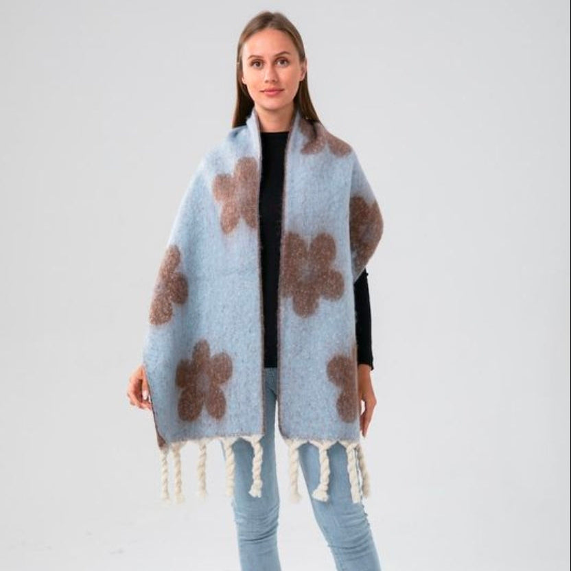 BAZ Flower Punch Blanket Scarf - Black