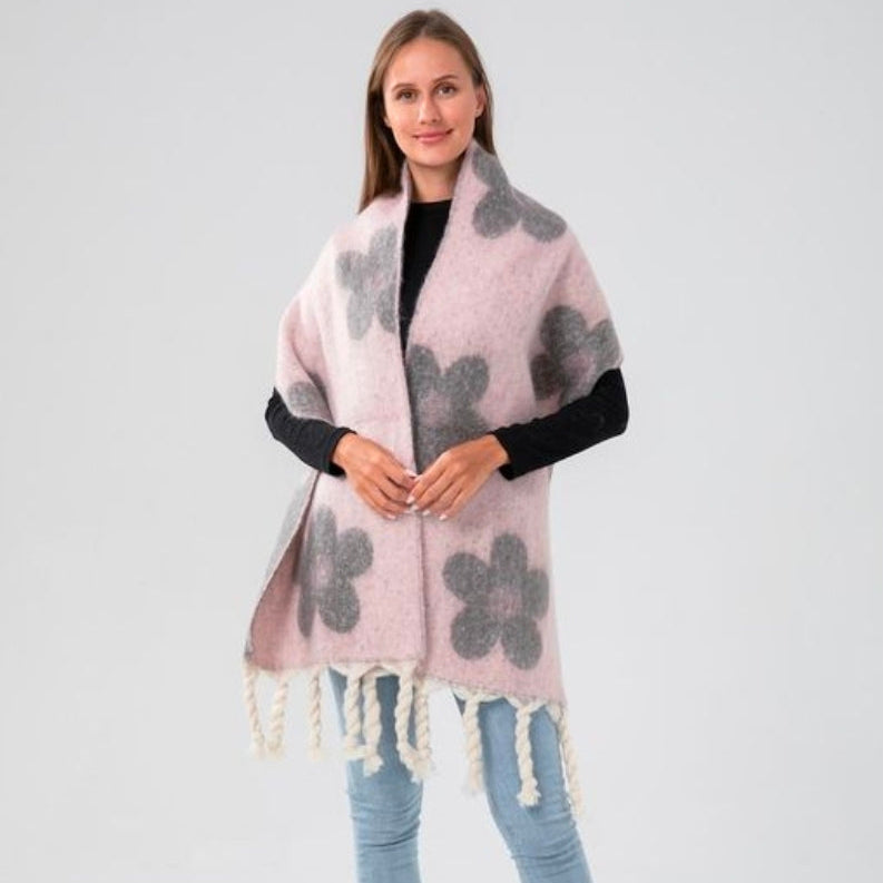 BAZ Flower Punch Blanket Scarf - Black