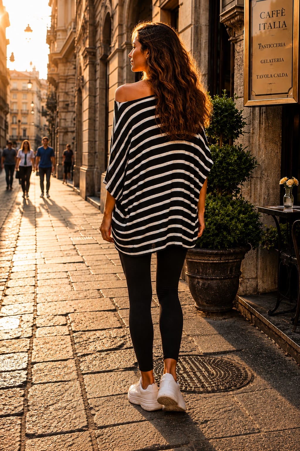 BAZ Striped Poncho Top with Sleeves Fall 2026