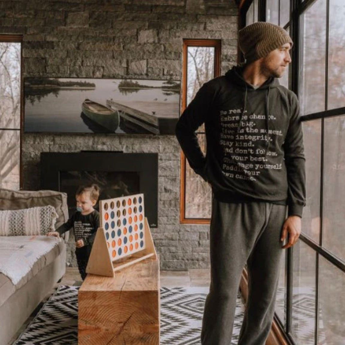 Canoe & Lake Values Waffle Hoodie Sweater