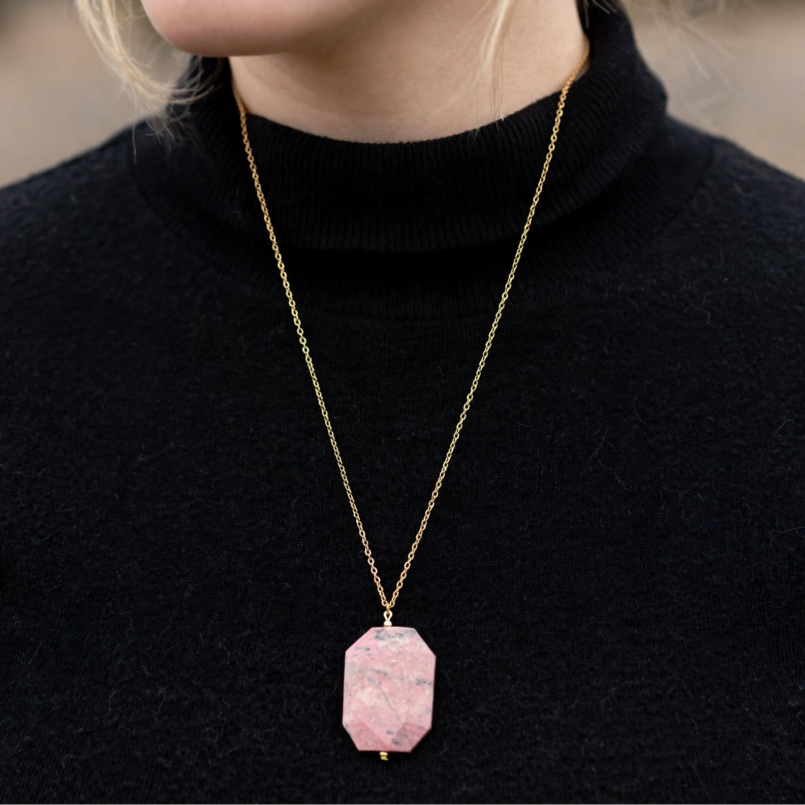 Mayuri's Beads - RHODONITE Rose Pendant Necklace