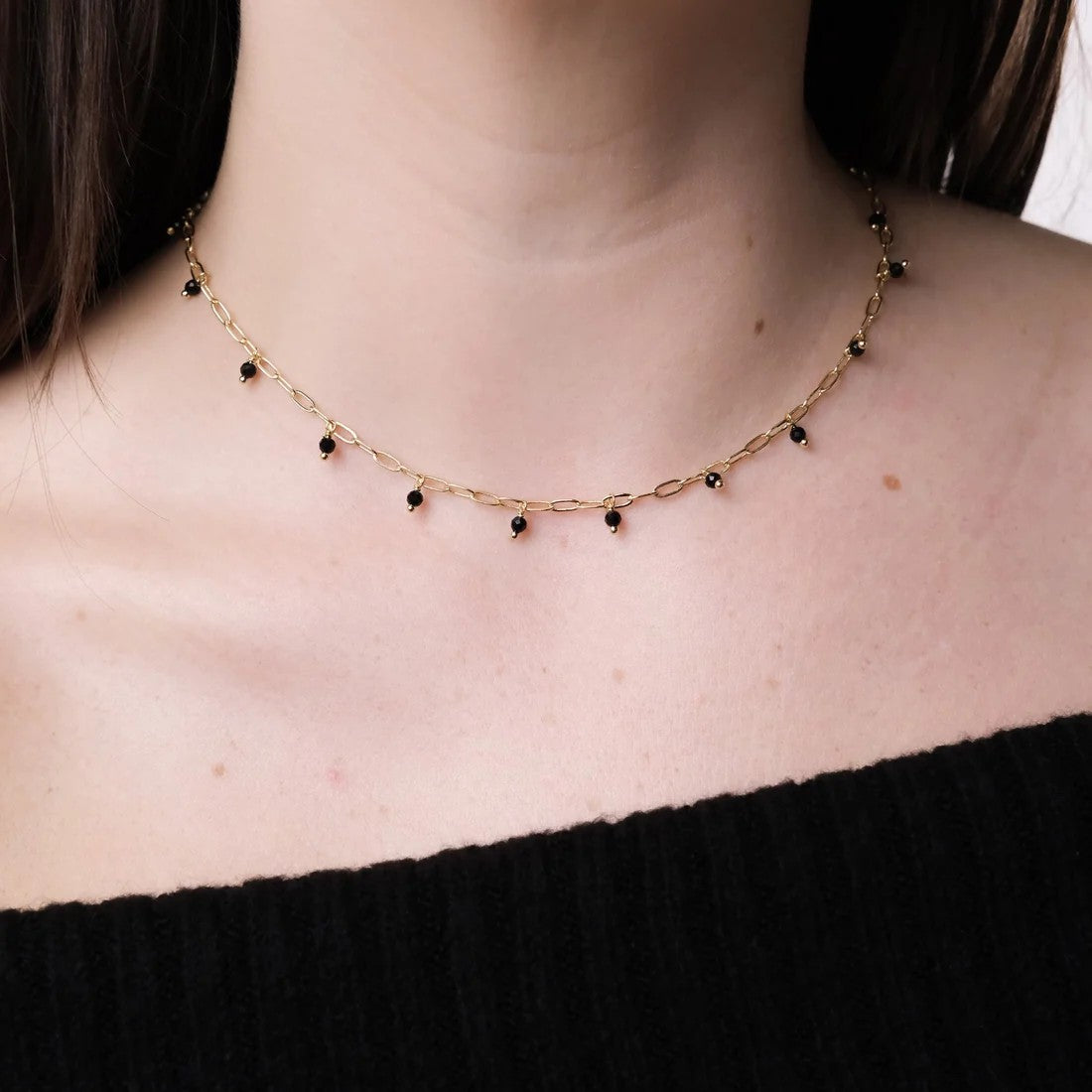 Savuti PAPERCLIP ONYX Drop Necklace