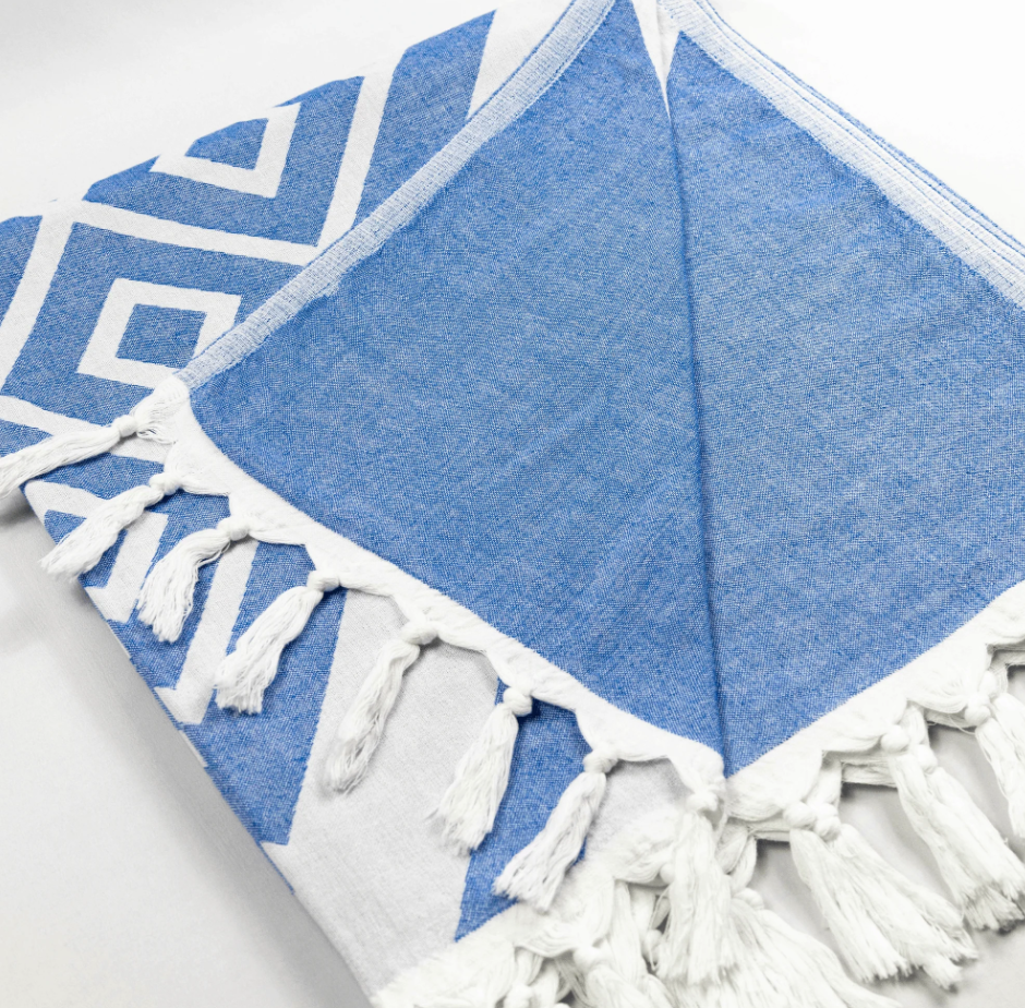 Pomp & Sass Turkish Body Towel - Geo Diamond Blue/White