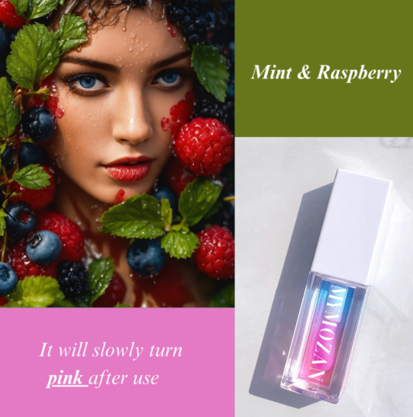 MYMOZAN Vegan Lip Oil - Mint Raspberry (Colour Changing)