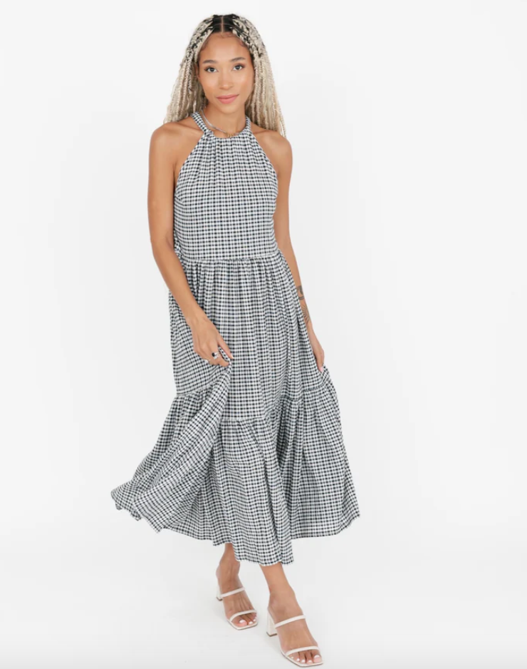 Smash & Tess Valentina Black + White Gingham Maxi Dress