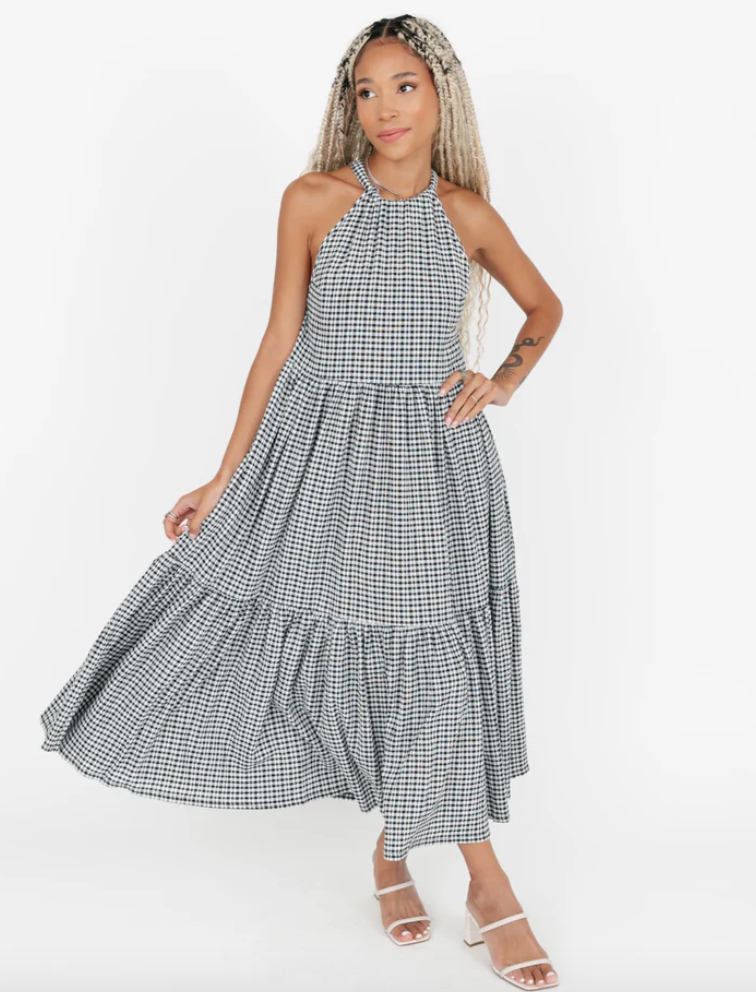 Smash & Tess Valentina Black + White Gingham Maxi Dress