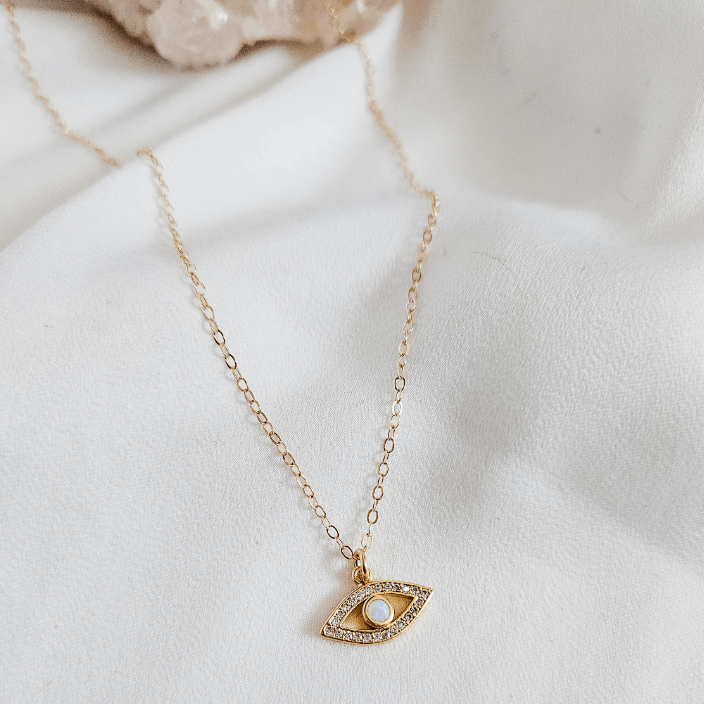 Rock Paper Pretty - Protection 14K Gold Filled Evil Eye Necklace with Opal