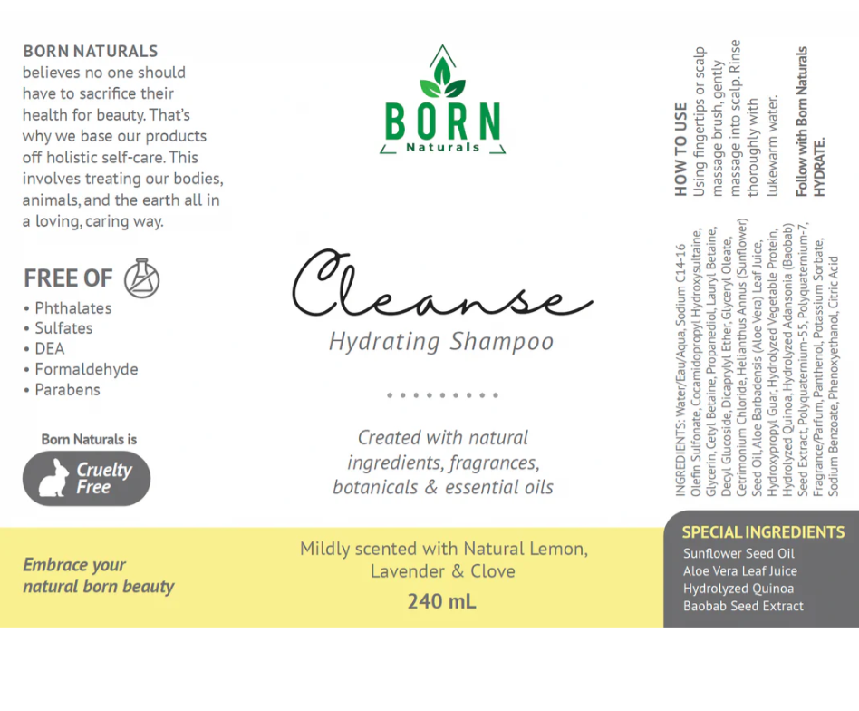 Born Naturals CLEANSE Sulfate Free Shampoo