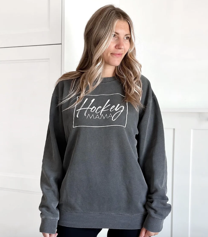 HOCKEY MAMA Vintage Dyed Crew Sweater - Black