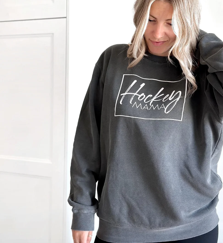 HOCKEY MAMA Vintage Dyed Crew Sweater - Black