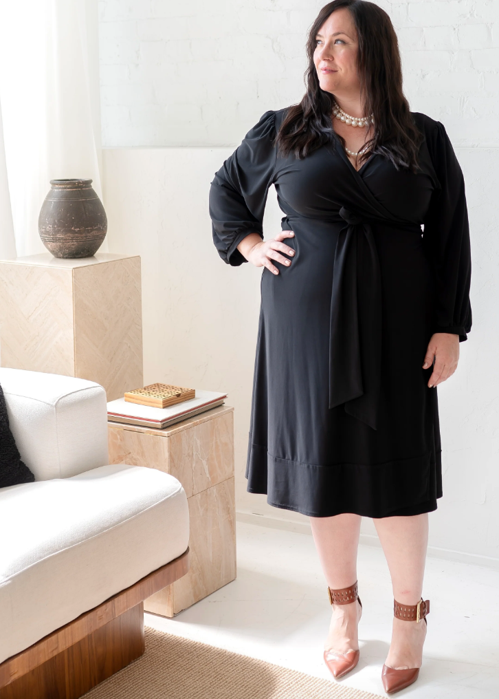 DOTTY Black Draped Sleeve Wrap Dress