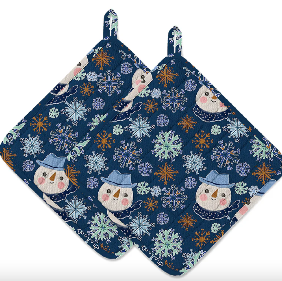 Mahogany SNOWMAN & SNOWFLAKES Pot Holders (Set of 2)