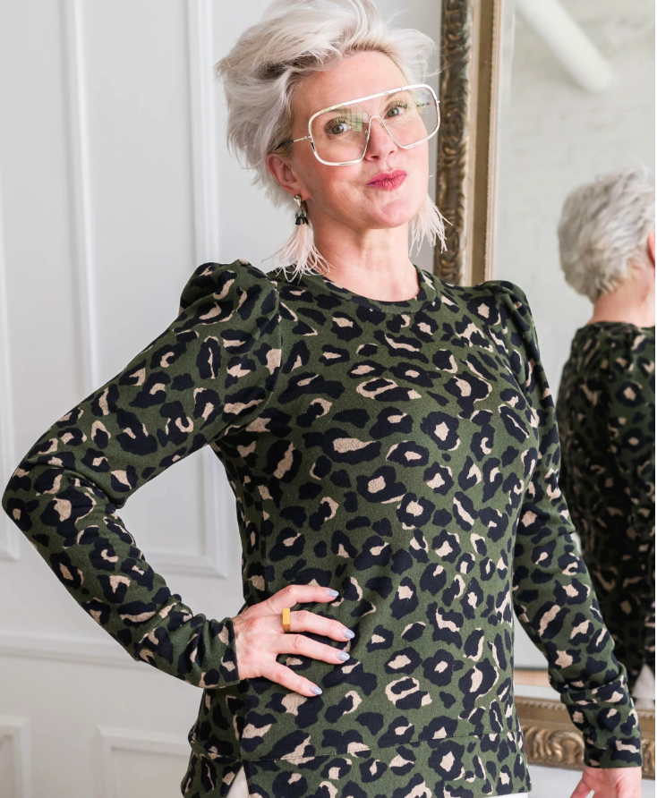 DOTTY Green Leopard Sweater Blouse