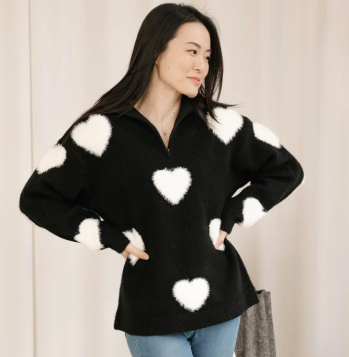 Smash & Tess GALENTINE'S Sweater in Black & Ivory