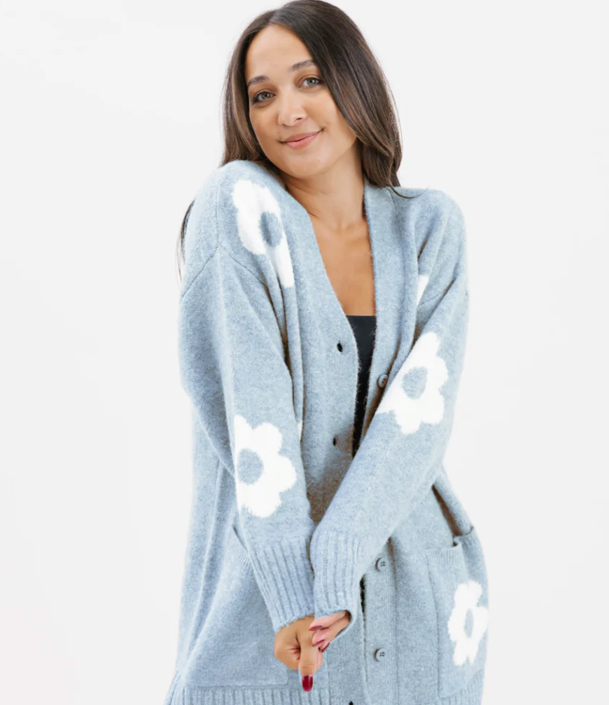 Smash & Tess FLORA Cardigan in Light Blue & Ivory