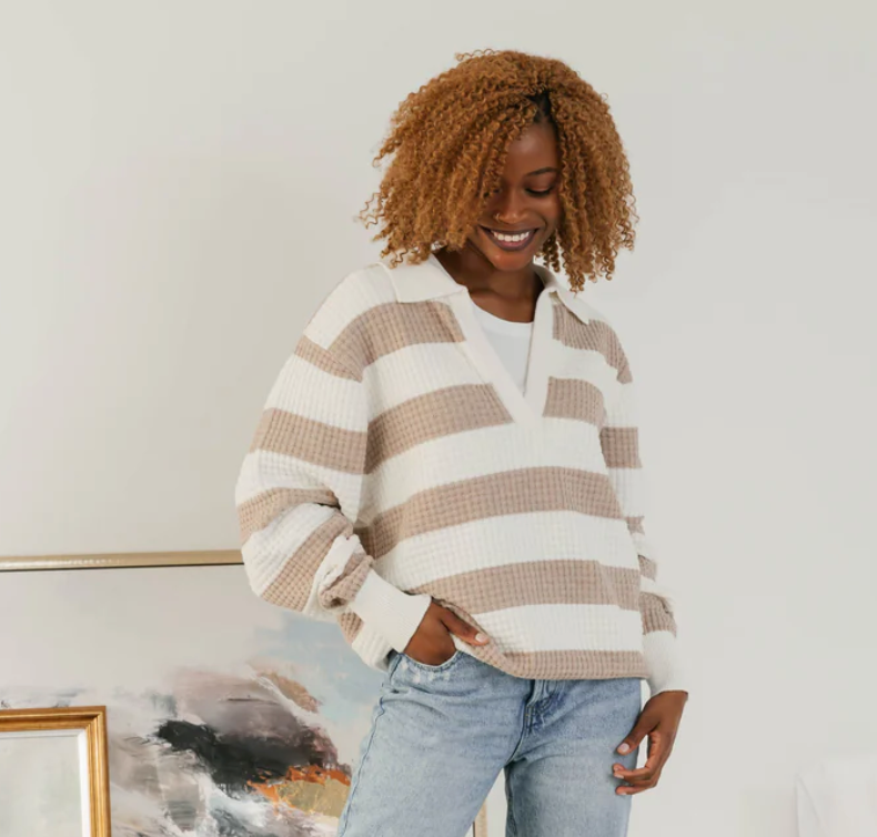 Smash & Tess MEGAN Waffle Sweater - Oatmeal/Ivory Stripe