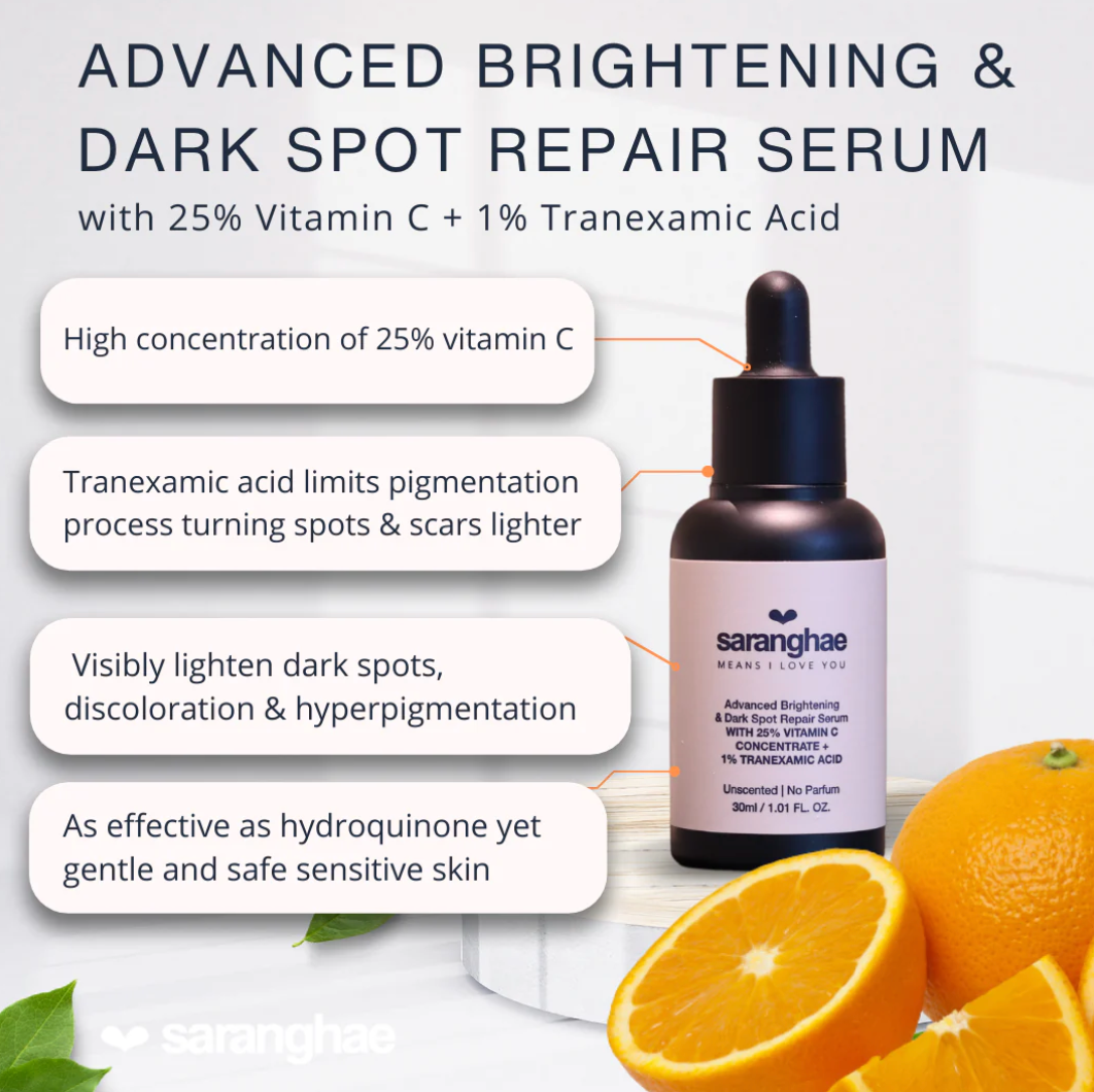 SARANGHAE SKIN Advanced Brightening & Dark Spot Repair Serum with 25% Vitamin C Concentrate + 1% Tranexamic Acid