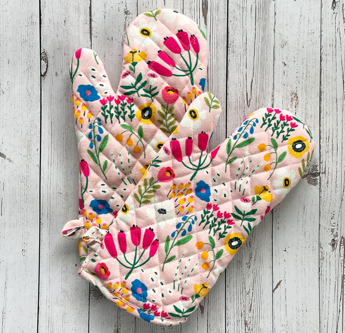 Mahogany FLOWER MARKET Oven Mitts (Set of 2)