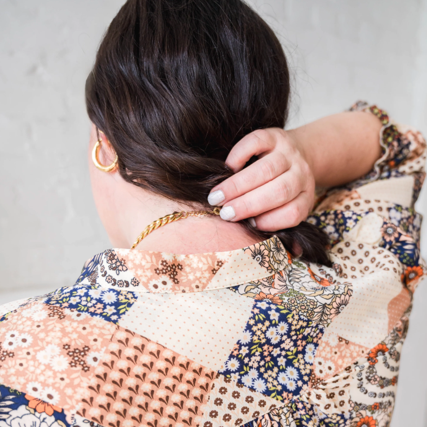 DOTTY Cream & Navy Patchwork Blouse