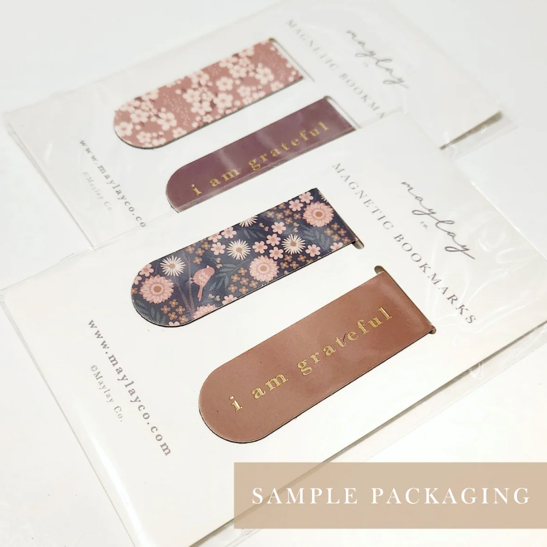 Maylay Co. - Birdy Floral "I Am Grateful" Magnetic Bookmarks (Set of 2)