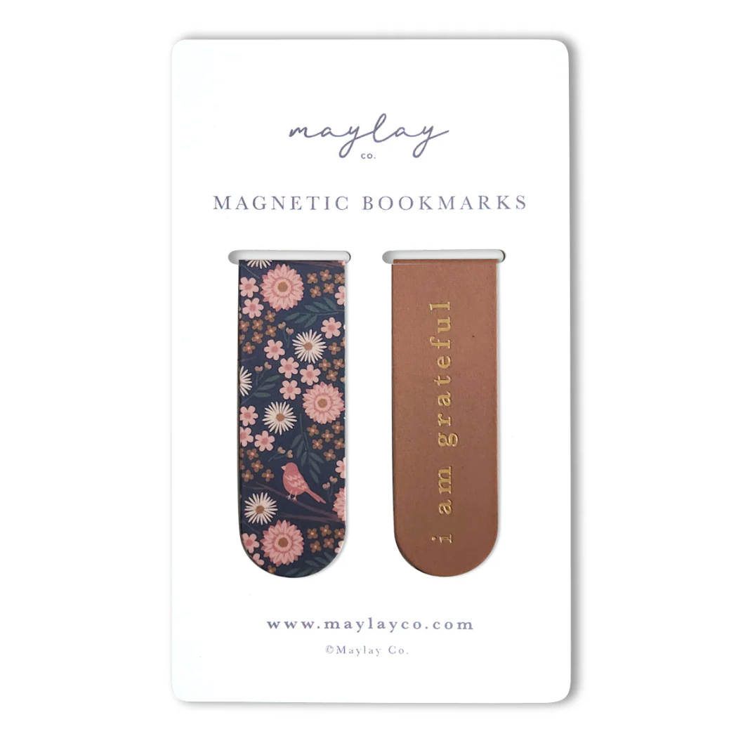 Maylay Co. - Birdy Floral "I Am Grateful" Magnetic Bookmarks (Set of 2)