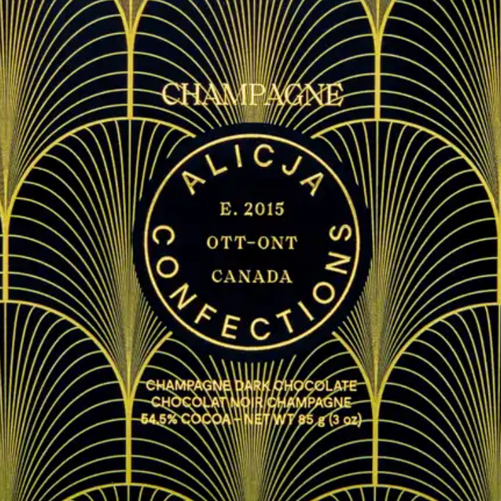 Alicja Confections - Champagne Postcard Vegan Dark Chocolate Bar