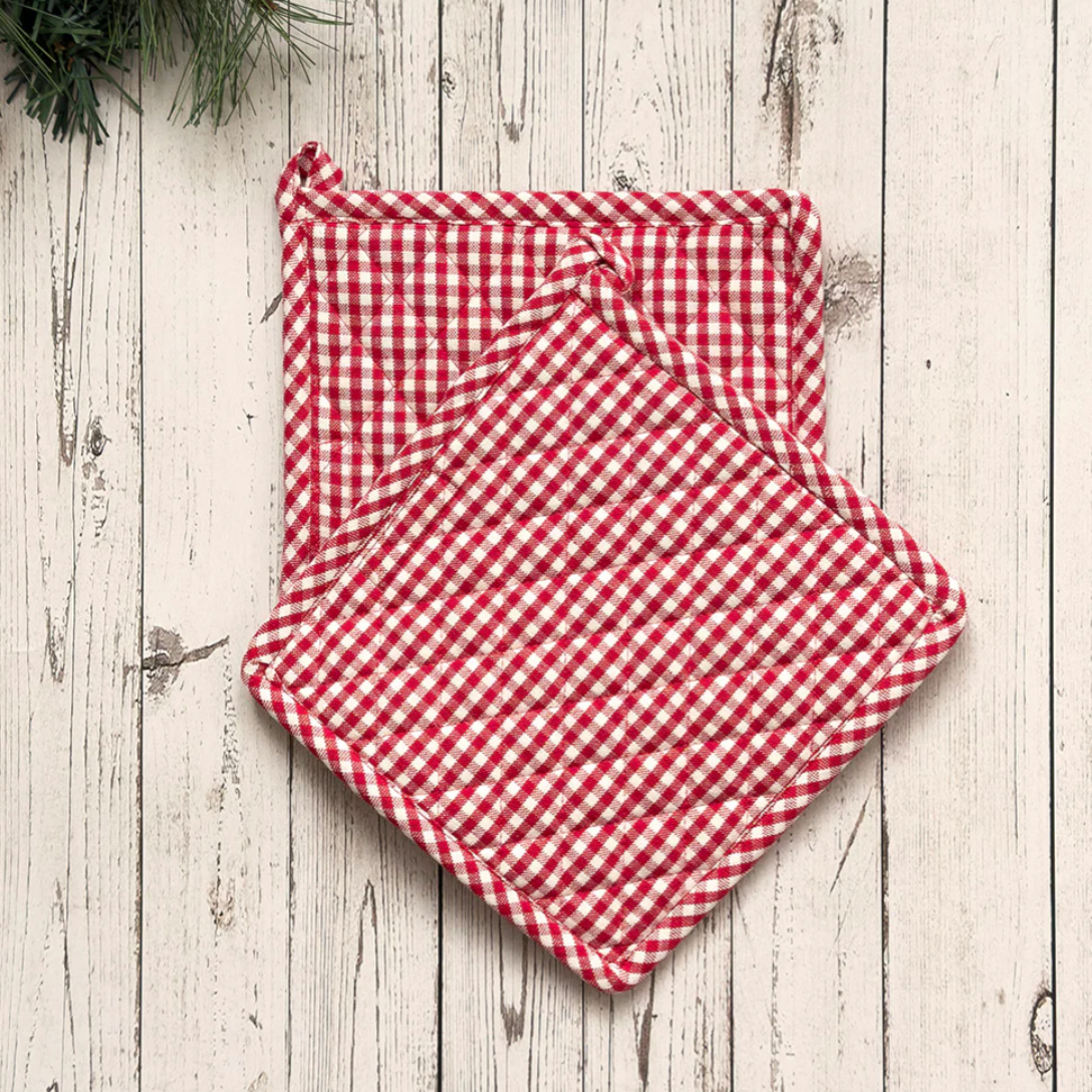 Mahogany RED GINGHAM Pot Holders (Set of 2)