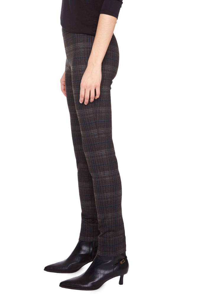 UP! DARK PLAID Heavy Ponte Slim Full-Length Pants