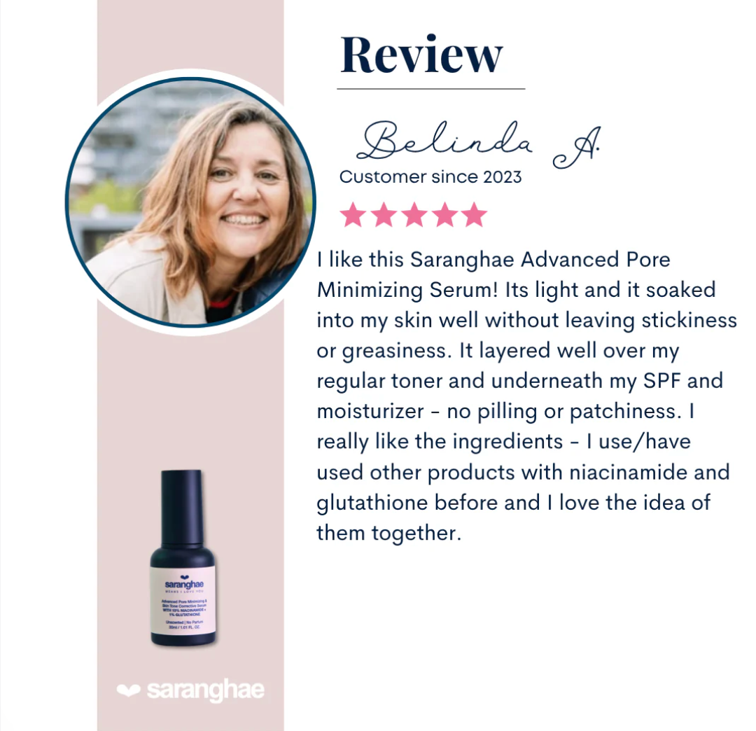 SARANGHAE SKIN Advanced Pore Minimizing & Skin Tone Corrective Serum With 10% Niacinamide + 1% Glutathione
