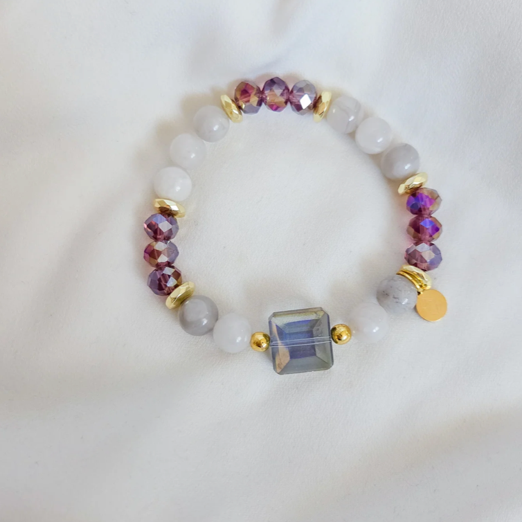 Rock Paper Pretty - Frances Bracelet - White Lace Agate, Glass