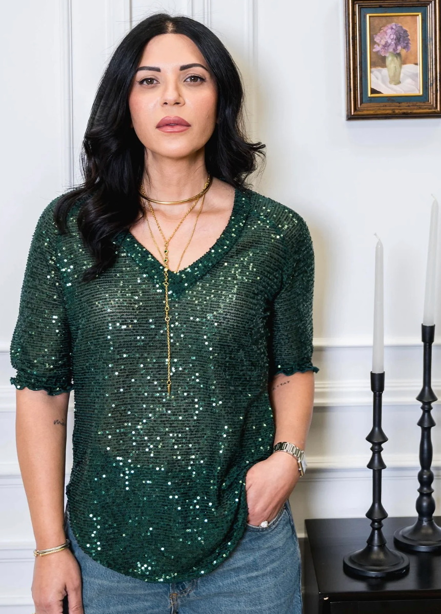 DOTTY Green Sylvi Sequin Tee