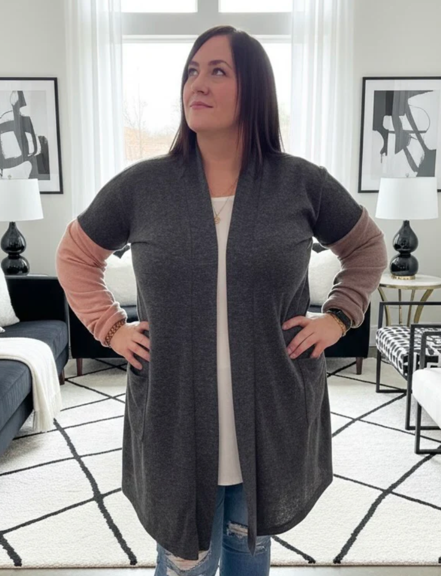 DOTTY Charcoal + Mink + Pink Cardigan