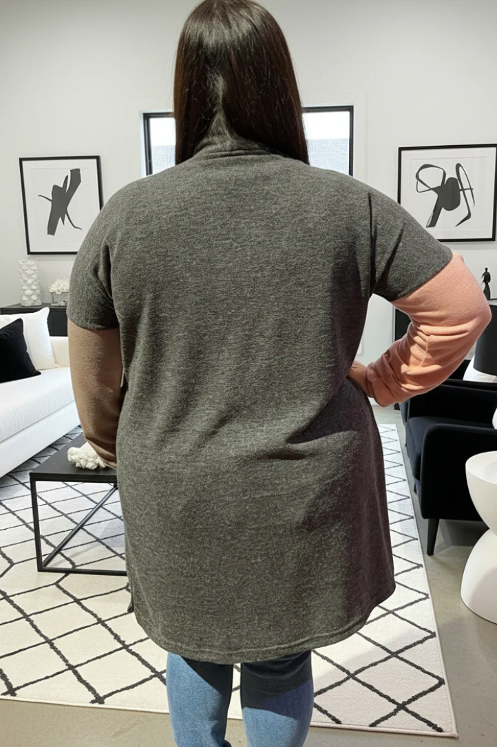 DOTTY Charcoal + Mink + Pink Cardigan